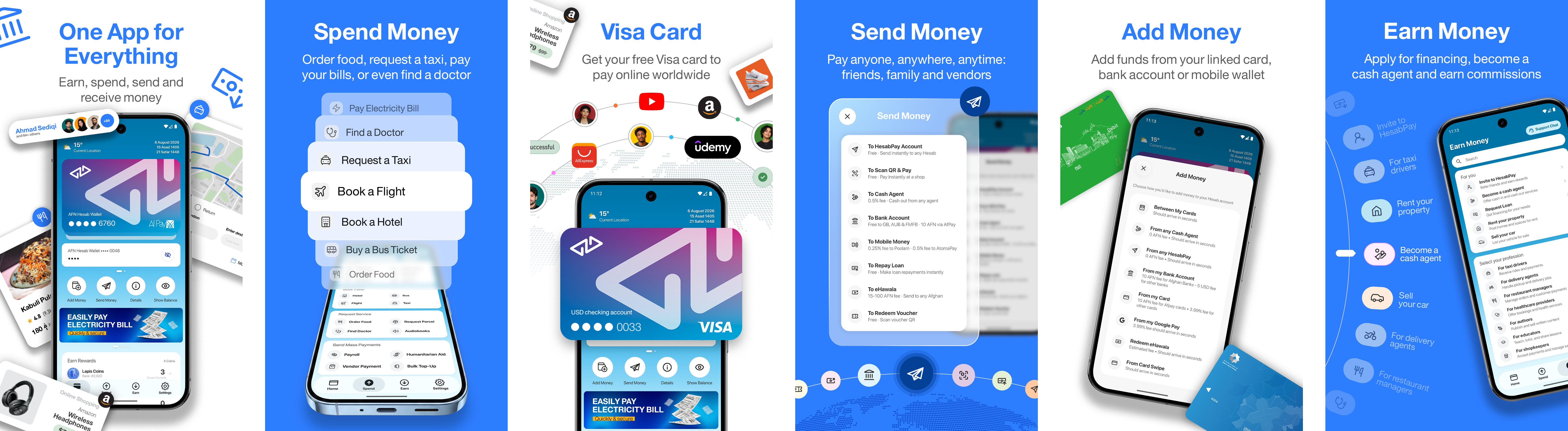 Afghanische Erwachsene nutzen eine Mobile-Wallet-App in einer modernen Straßenszene in Afghanistan